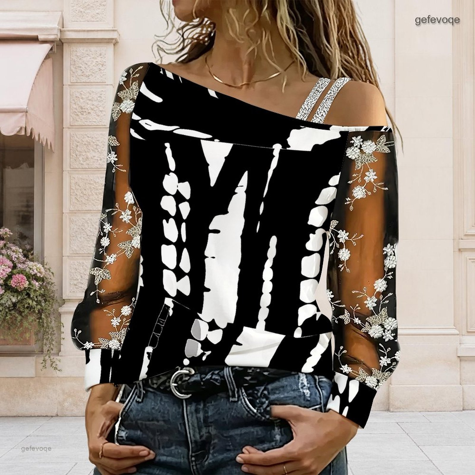 Blouse Off Shoulder - Damen Off-Shoulder Bluse Asymmetrisches One-Shoulder-Top Spitze