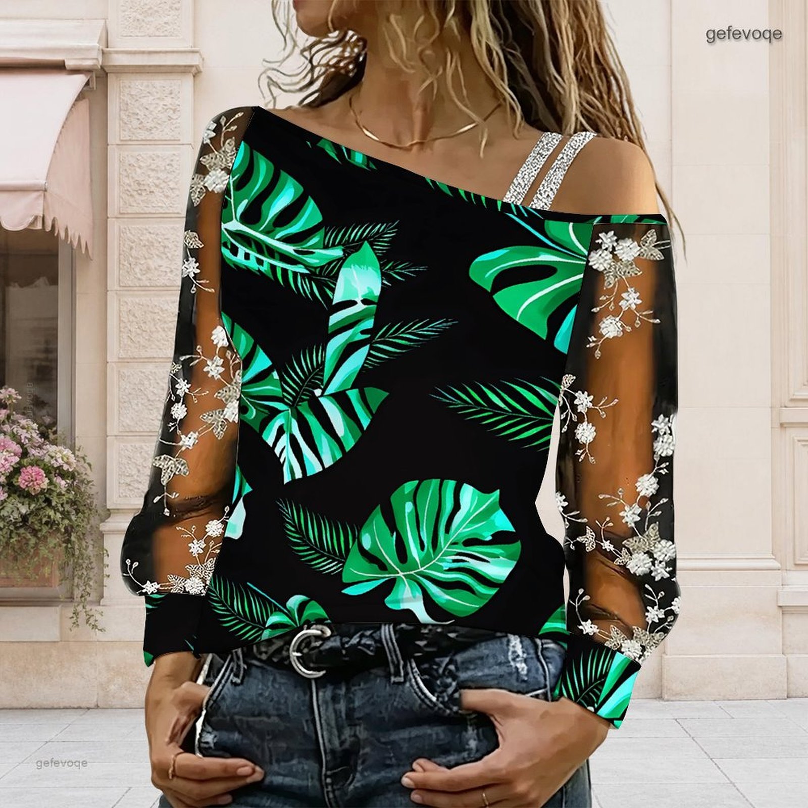 Blouse Off Shoulder - Damen Off-Shoulder Bluse Asymmetrisches One-Shoulder-Top Spitze