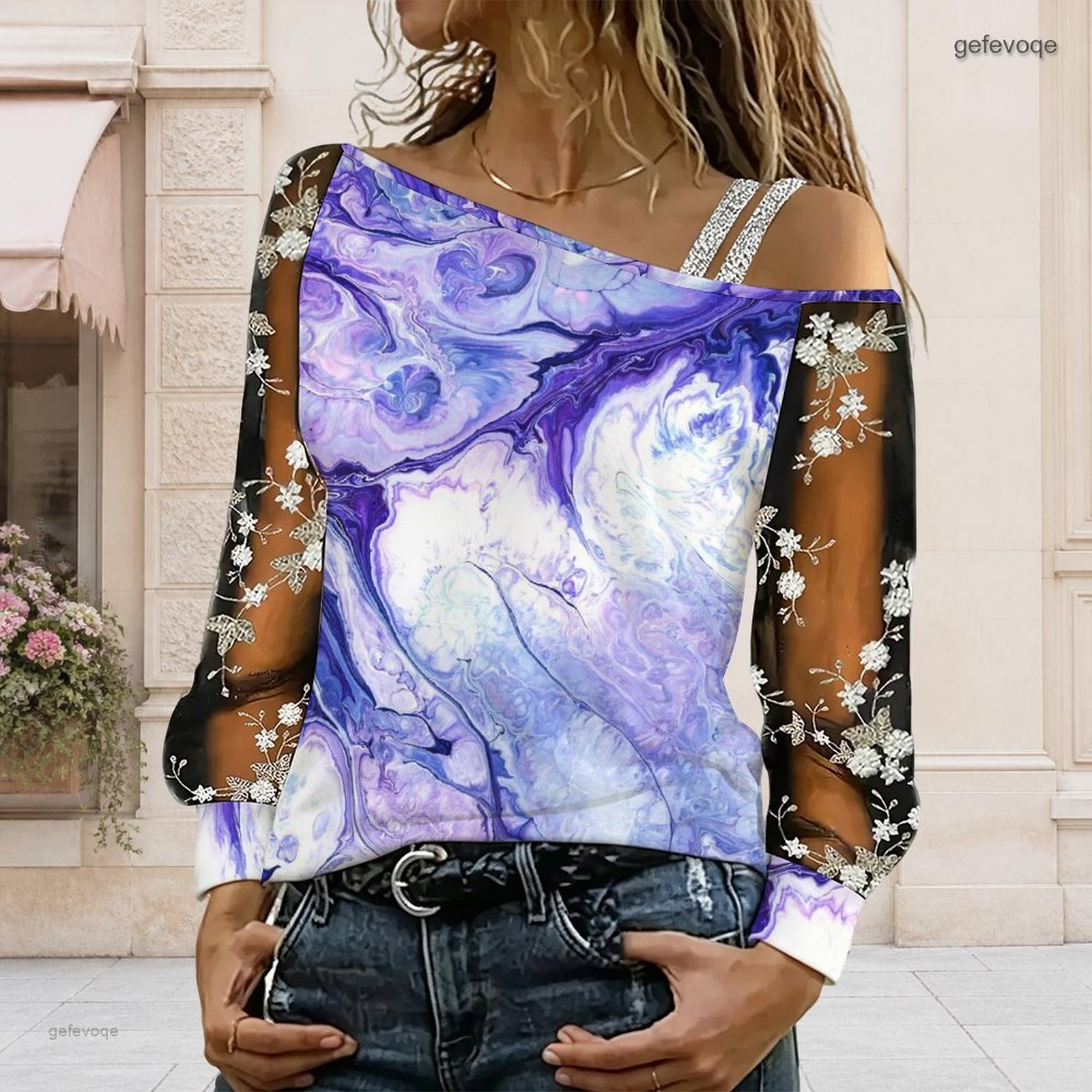 Blouse Off Shoulder - Damen Off-Shoulder Bluse Asymmetrisches One-Shoulder-Top Spitze