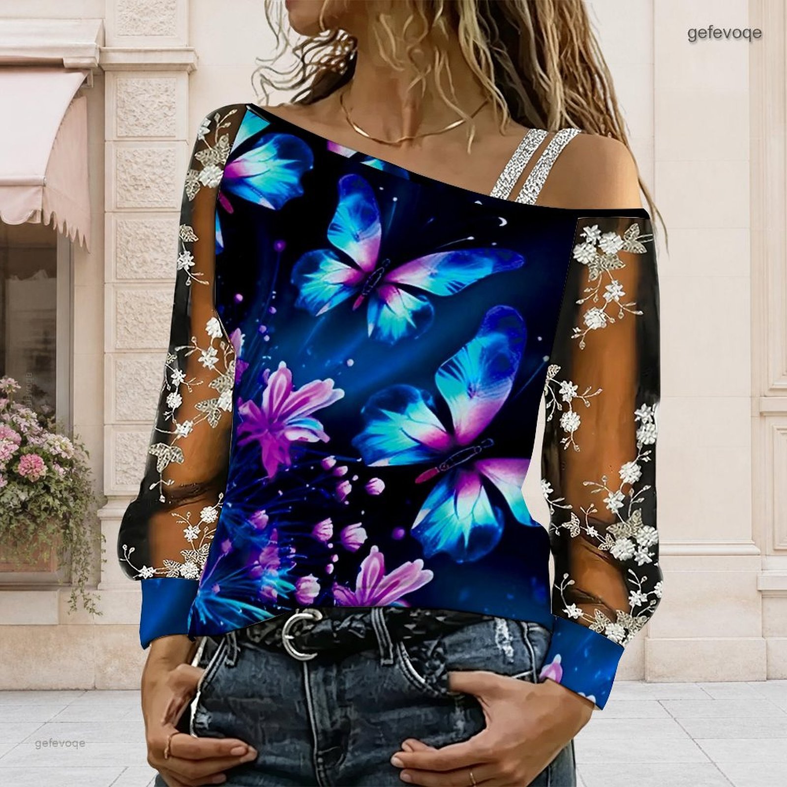 Blouse Off Shoulder - Damen Off-Shoulder Bluse Asymmetrisches One-Shoulder-Top Spitze