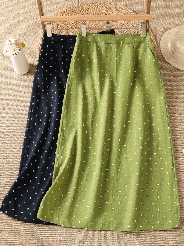 Midi Skirt Floral - Blumenmuster-Halbrock mit hoher Taille, dünner, sommerlicher,