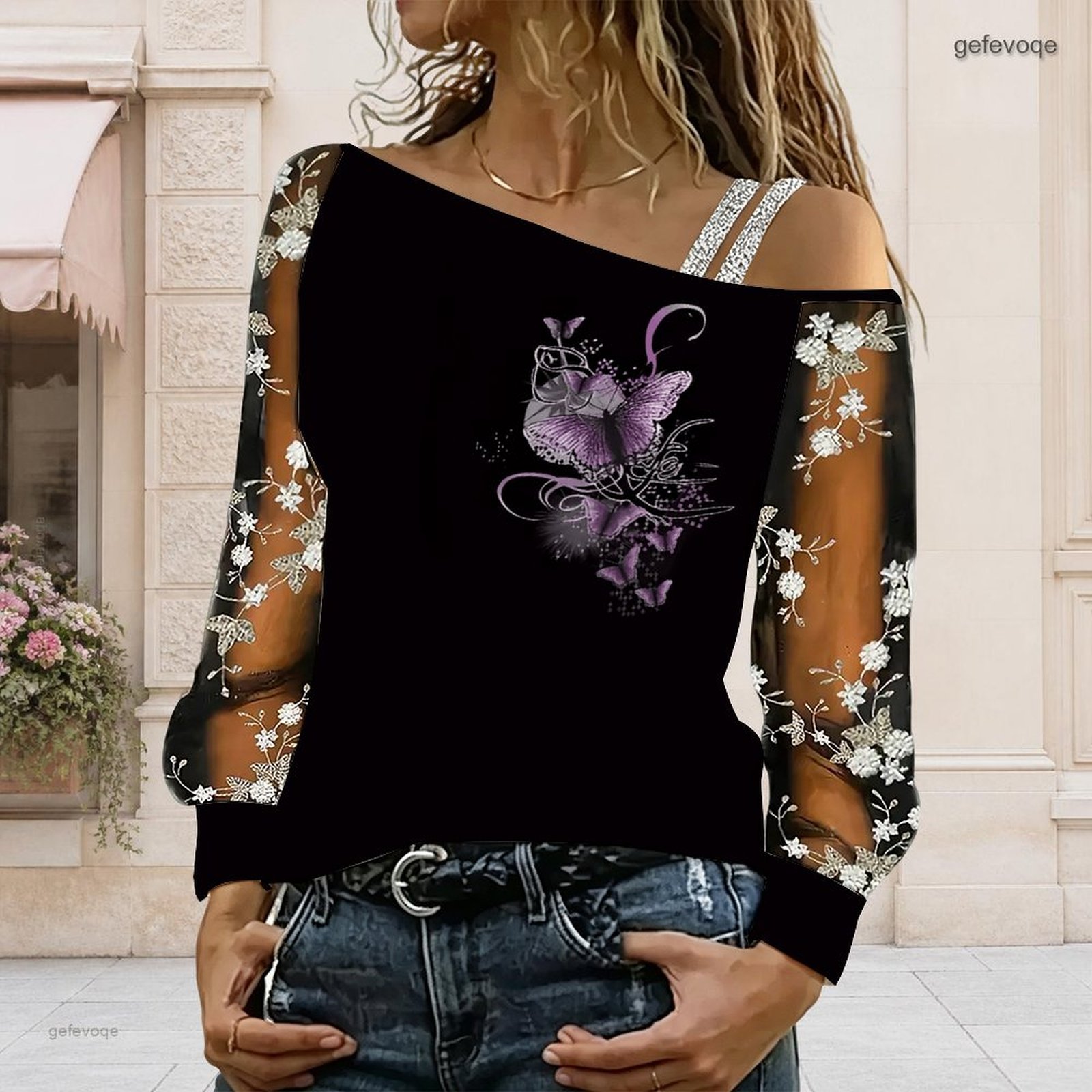 Blouse Off Shoulder - Damen Off-Shoulder Bluse Asymmetrisches One-Shoulder-Top Spitze